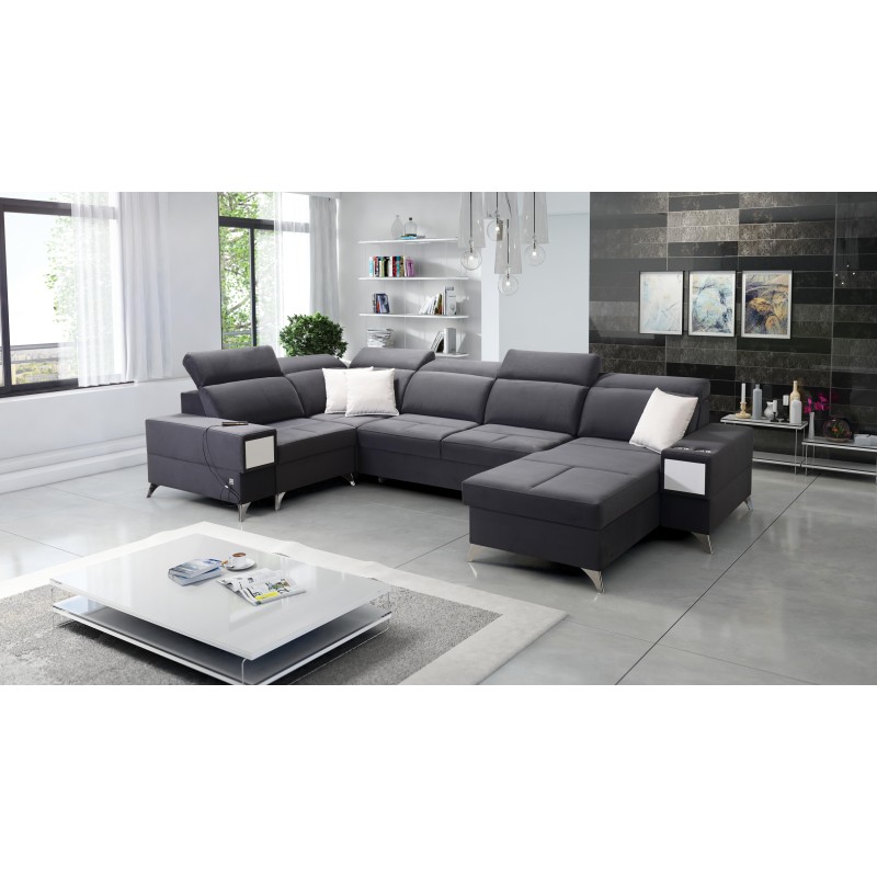 U-shaped corner sofa Porto IV with a sleeping function - high-quality Velour fabric | Hydrophobic, Casablanca 2315