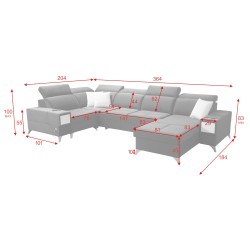 U-förmiges Ecksofa Porto IV mit Schlaffunktion - Hohe Qualität des Veloursstoffs | Hydrophob, Casablanca 2315