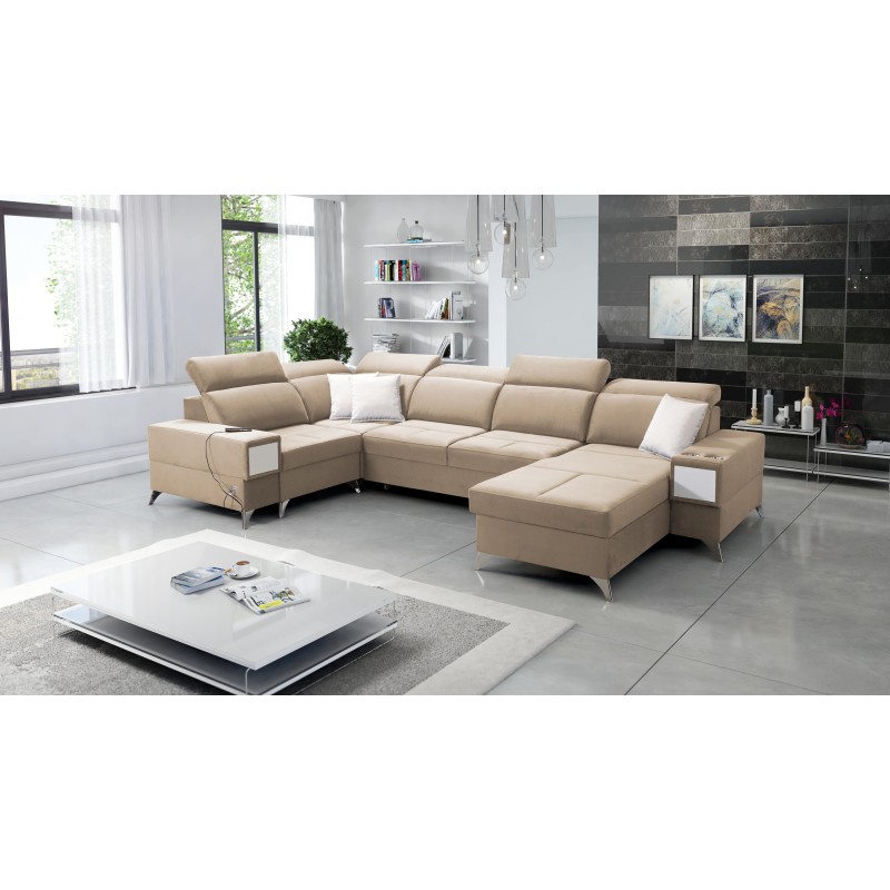 U-förmiges Sofa Porto IV mit Schlaffunktion - hohe Qualität des Veloursstoffs | Hydrophob, Casablanca 2304