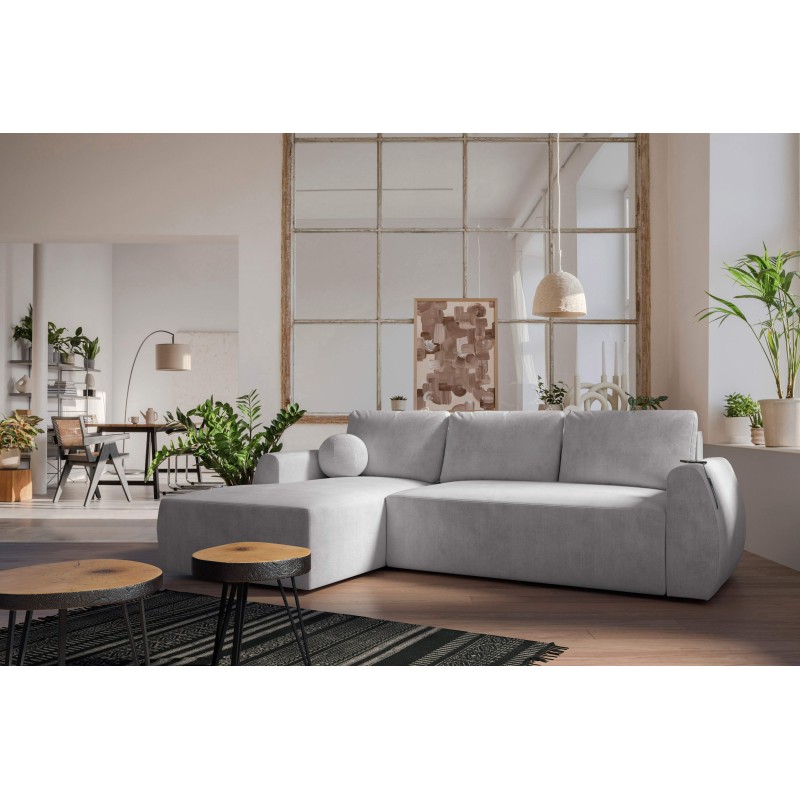 Nilo corner sofa with a sleeping function and USB port in Velvet fabric, Wave 15 - Comfort and style in one