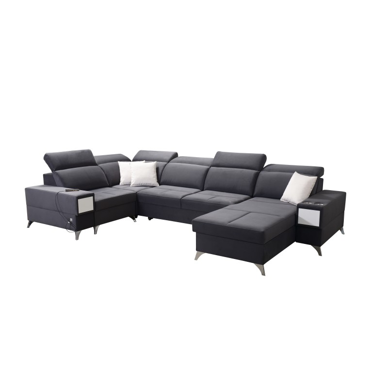 U-shaped Porto IV sectional sofa with a sleeping function - high-quality Velour fabric | Hydrophobic, Casablanca 2304