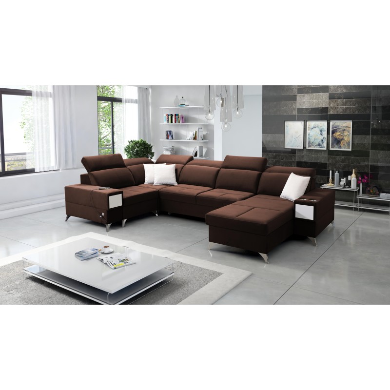 Sofá en forma de U Porto IV con función de cama - alta calidad de tela de terciopelo | Hidrofóbica, Casablanca 2307