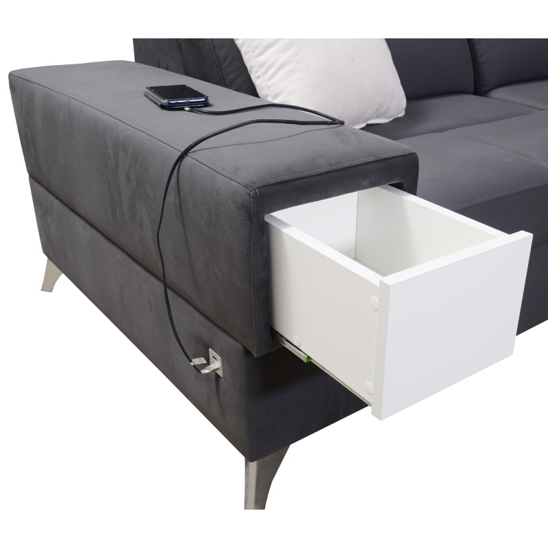 U-förmiges Ecksofa Porto IV mit Schlaffunktion - Hochwertiger Samtstoff | Hydrophob, Casablanca 2307