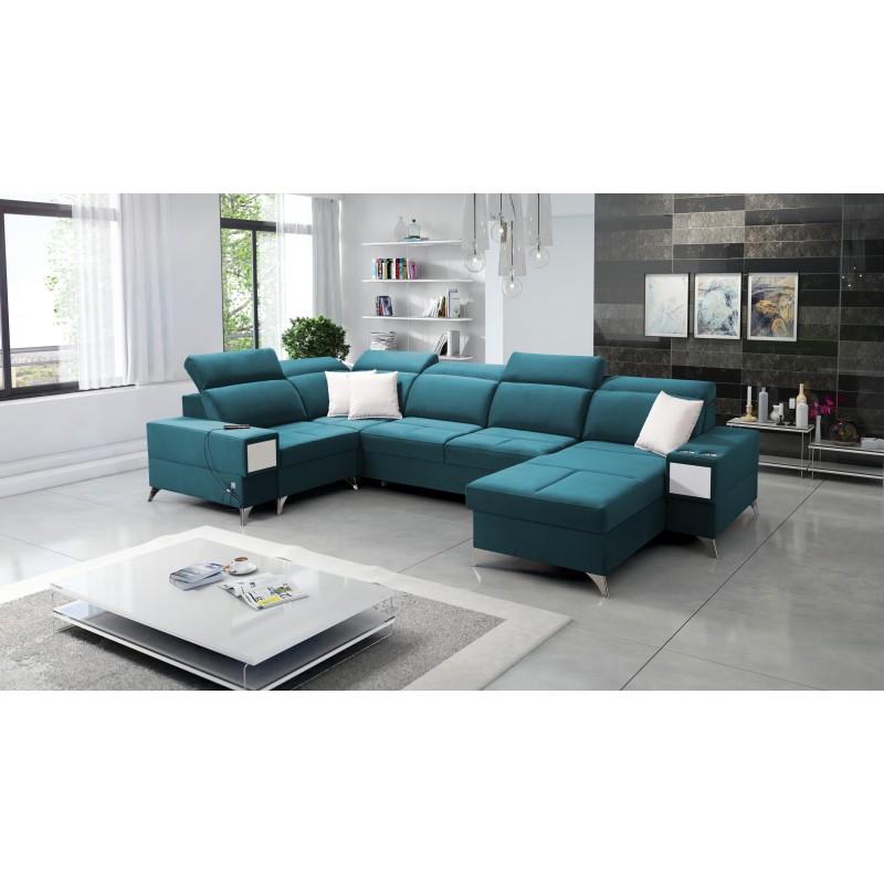U-shaped Porto IV corner sofa with sleeping function - high-quality Velvet fabric | Hydrophobic, Casablanca 2313