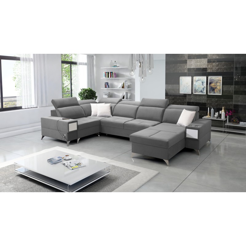 Porto IV U-shaped corner sofa with sleeping function - high-quality Velvet fabric | Hydrophobic, Casablanca 2314