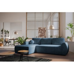 Nilo corner sofa with sleeping function and USB port in Velvet fabric, Wave 14 - Comfort and style in one