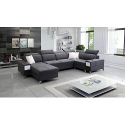 Sofá esquinero en forma de U Porto IV con función de cama - alta calidad de tela de terciopelo | Hidrofóbica, Casablanca 2315