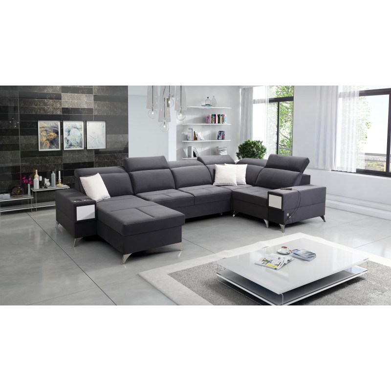 U-förmiges Ecksofa Porto IV mit Schlaffunktion - Hohe Qualität des Veloursstoffs | Hydrophob, Casablanca 2315