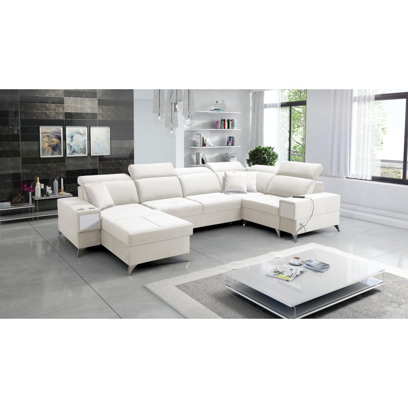 U-shaped Porto IV sectional sofa with a sleeping function - high-quality Velvet fabric | Hydrophobic, Casablanca 2301