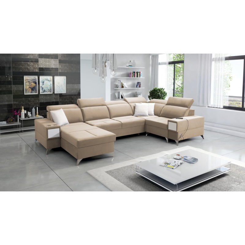 Esquinero en forma de U Porto IV con función de cama - alta calidad de tela de terciopelo | Hidrofóbica, Casablanca 2304