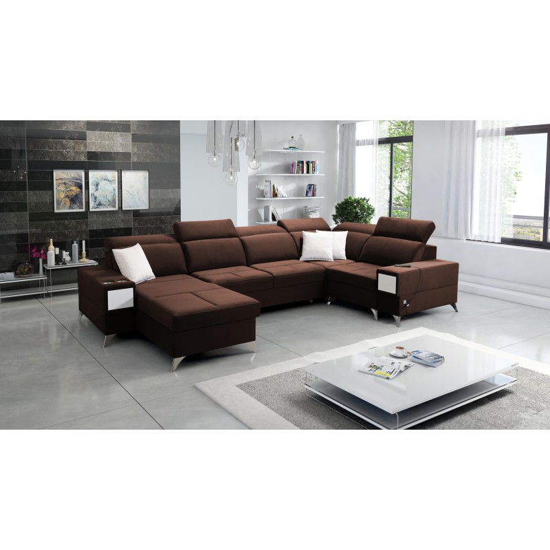 Porto IV U-shaped corner sofa with sleeping function - high-quality Velour fabric | Water-repellent, Casablanca 2307