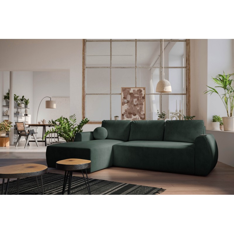 Nilo corner sofa with a sleeping function and USB port in Velvet fabric, Wave 12 - Comfort and style in one