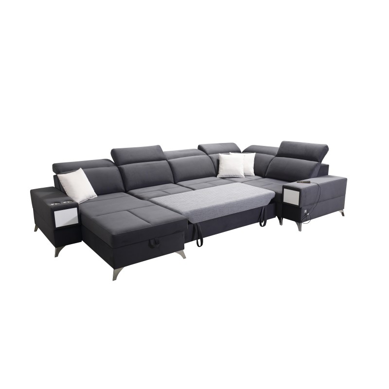 U-förmiges Ecksofa Porto IV mit Schlaffunktion - hohe Qualität des Stoffes Velours | Hydrophob, Casablanca 2313
