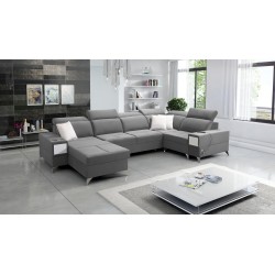 Sofá esquinero en forma de U Porto IV con función de cama - alta calidad de tela de terciopelo | Hidrófobo, Casablanca 2314