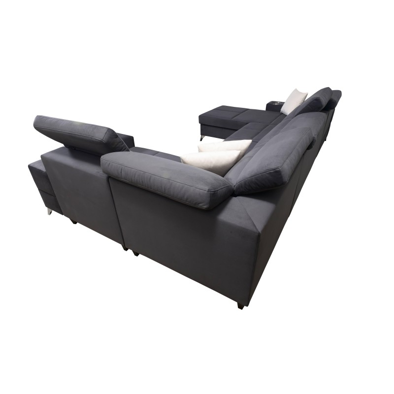 U-shaped Porto IV sectional sofa with sleeping function - high-quality Velvet fabric | Hydrophobic, Casablanca 2316