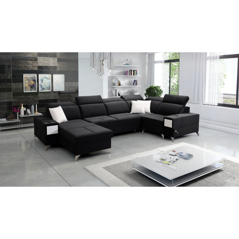 U-shaped Porto IV sectional sofa with sleeping function - high-quality Velvet fabric | Hydrophobic, Casablanca 2316