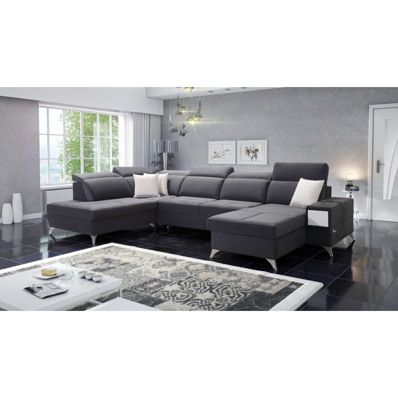 Luxuriöse U-förmige Ecksofa Porto VI mit Schlaffunktion - Velours | Hydrophob, Casablanca 2315