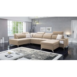 Luxuriöses U-förmiges Sofa Porto VI mit Schlaffunktion - Samt | Hydrophob, Casablanca 2304