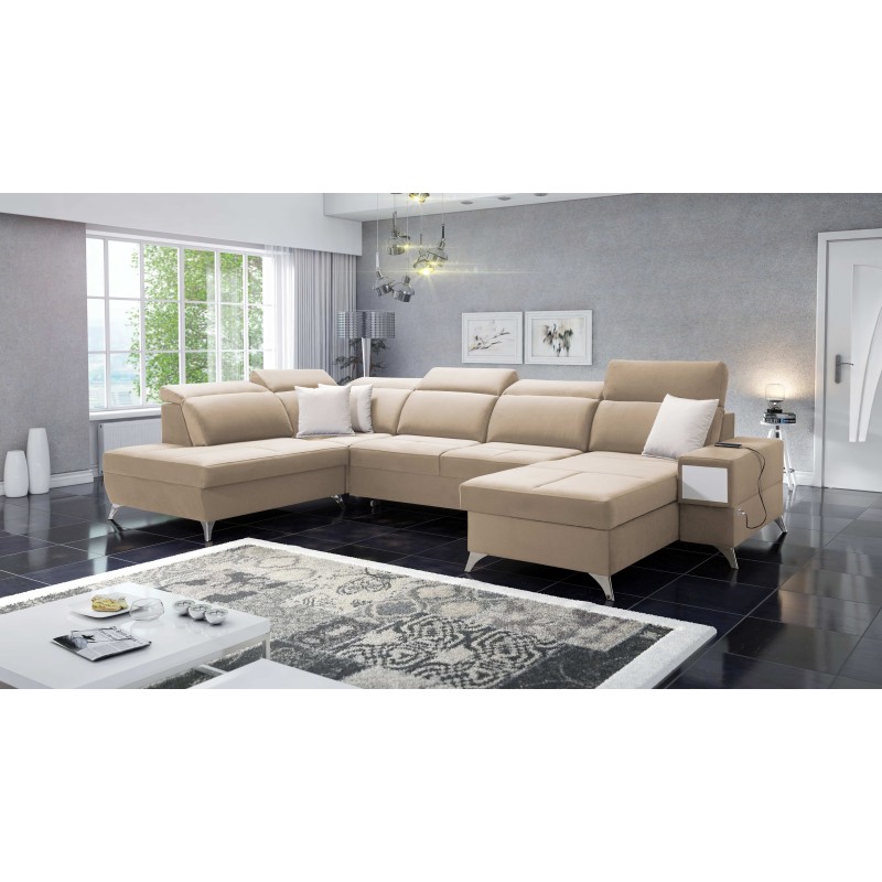 Luxury U-shaped Corner Sofa Porto VI with Sleeping Function - Velvet | Water-repellent, Casablanca 2304