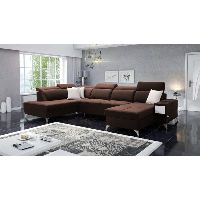Luxuriöses Ecksofa in U-Form Porto VI mit Schlaffunktion - Samt | Hydrophob, Casablanca 2307