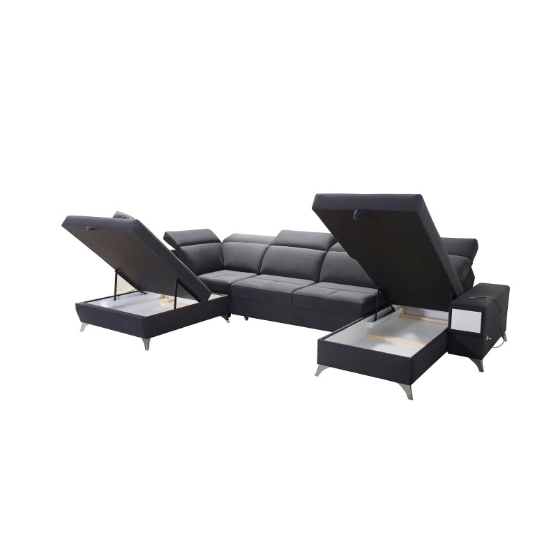 Luxury U-Shaped Corner Sofa Porto VI with Sleeping Function - Velvet | Hydrophobic, Casablanca 2307