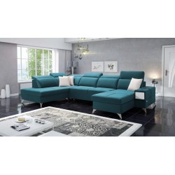 Luxuriöses U-förmiges Ecksofa Porto VI mit Schlaffunktion - Samt | Hydrophob, Casablanca 2313