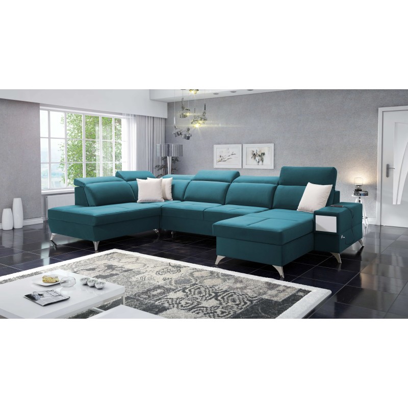 Luxury U-shaped Porto VI Corner Sofa with Sleeping Function - Velvet | Hydrophobic, Casablanca 2313