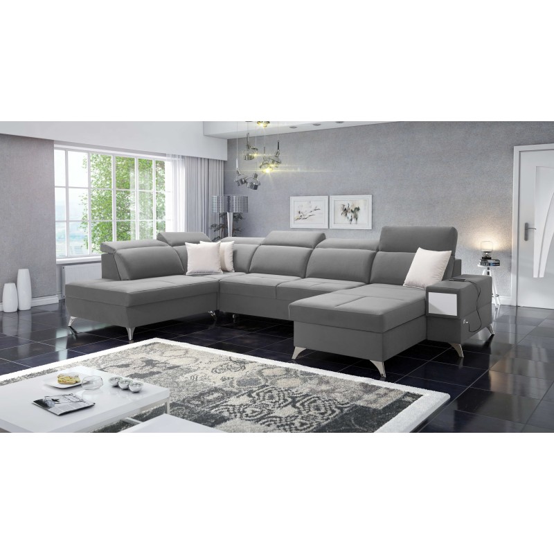 Sofá esquinero de lujo en forma de U Porto VI con función de cama - Terciopelo | Hidrofóbico, Casablanca 2314