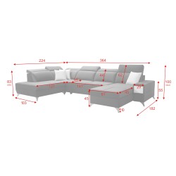 Luxus-Ecksofa in U-Form Porto VI mit Schlaffunktion - Samt | Hydrophob, Casablanca 2314