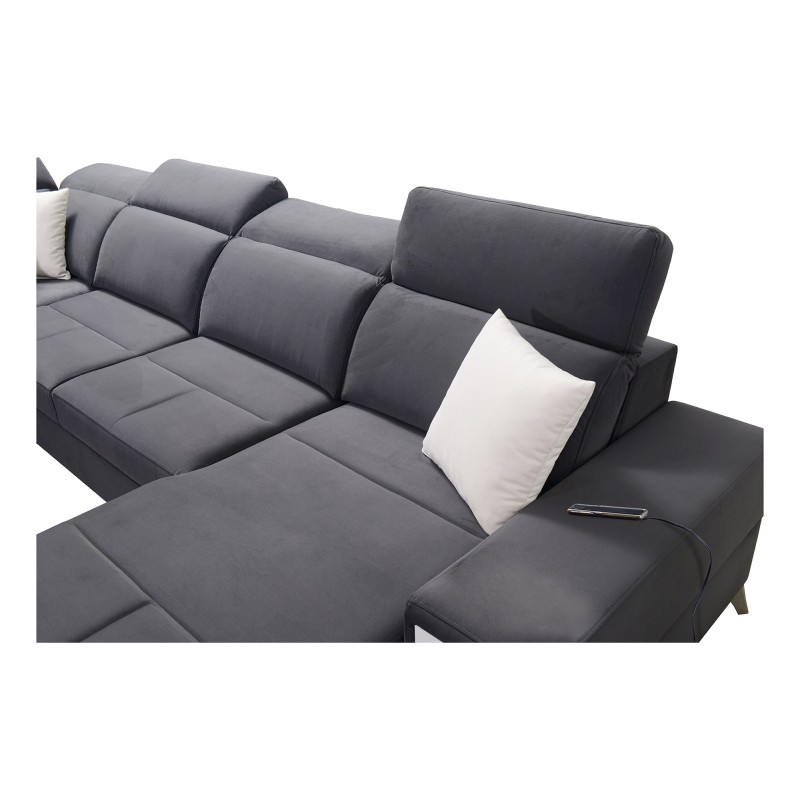 Luxury U-shaped Corner Sofa Porto VI with Sleeping Function - Velvet | Hydrophobic, Casablanca 2314