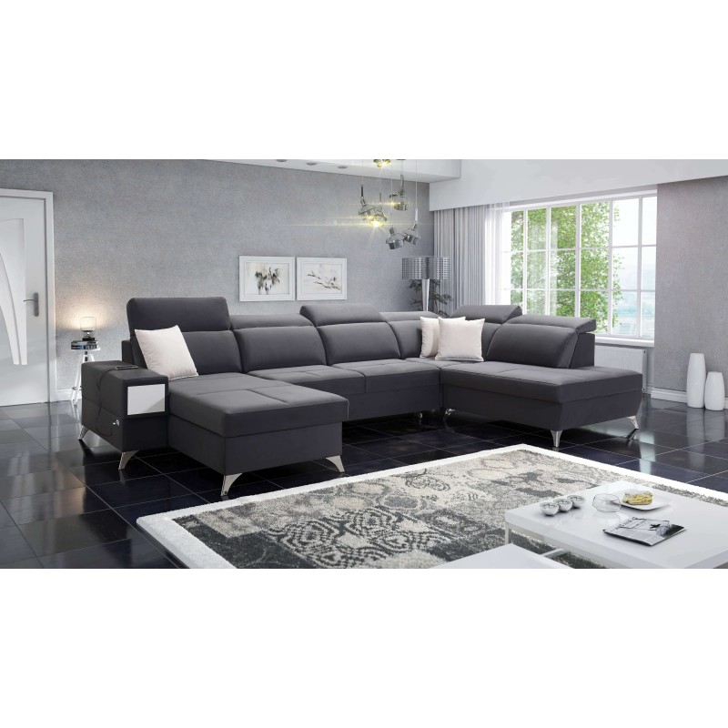 Luxury U-shaped Corner Sofa Porto VI with Sleeping Function - Velvet | Hydrophobic, Casablanca 2315