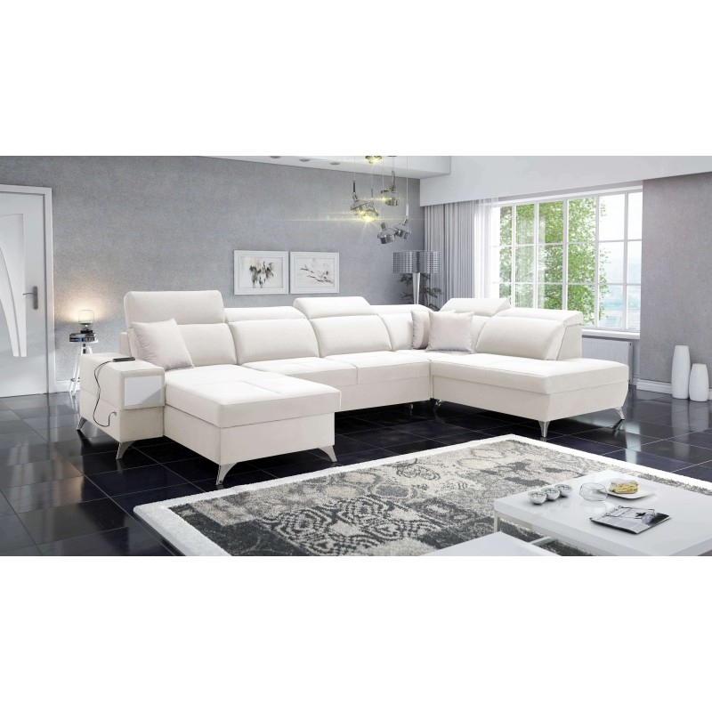 Luxus-Sofa in U-Form Porto VI mit Schlaffunktion - Samt | Hydrophob, Casablanca 2301