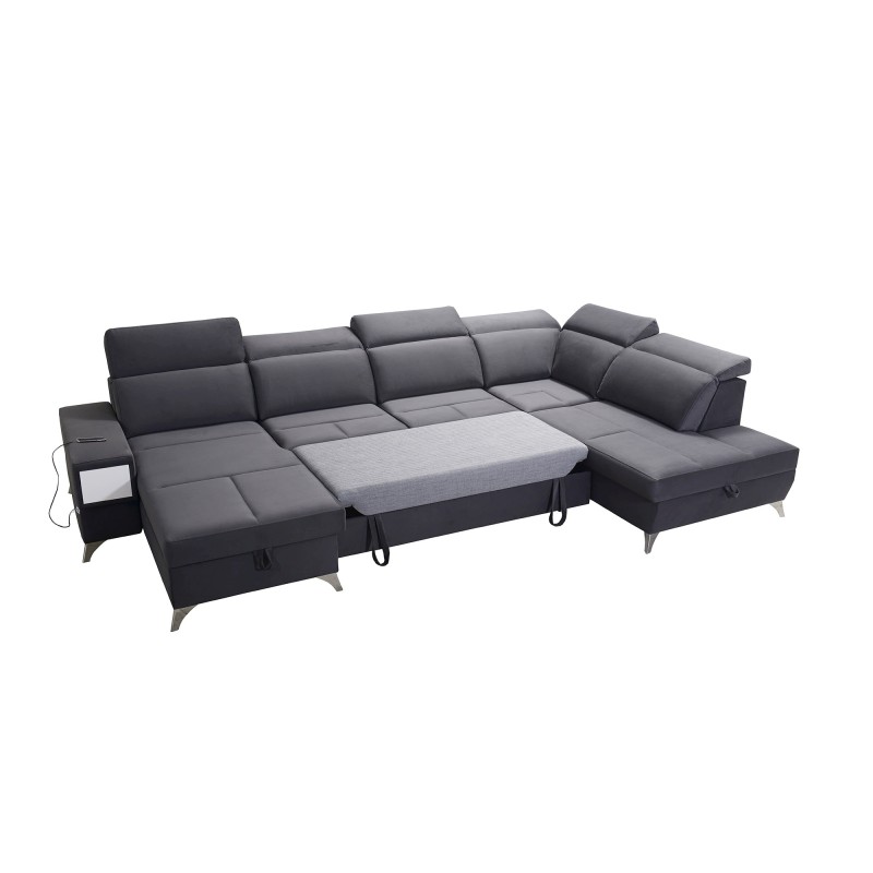Luxuriöses U-förmiges Sofa Porto VI mit Schlaffunktion - Samt | Hydrophob, Casablanca 2304