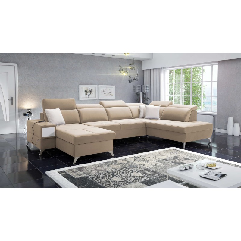 Luxury U-shaped Corner Sofa Porto VI with Sleeping Function - Velvet | Water-repellent, Casablanca 2304