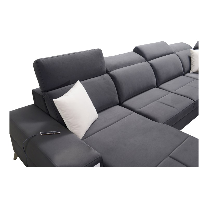 Luxury U-shaped Porto VI Corner Sofa with Sleeping Function - Velvet | Hydrophobic, Casablanca 2313