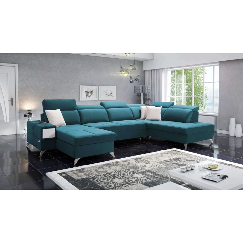 Luxury U-shaped Porto VI Corner Sofa with Sleeping Function - Velvet | Hydrophobic, Casablanca 2313