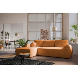 Nilo corner sofa with sleeping function and USB port in Velvet fabric, Wave 6 - Comfort and style in one