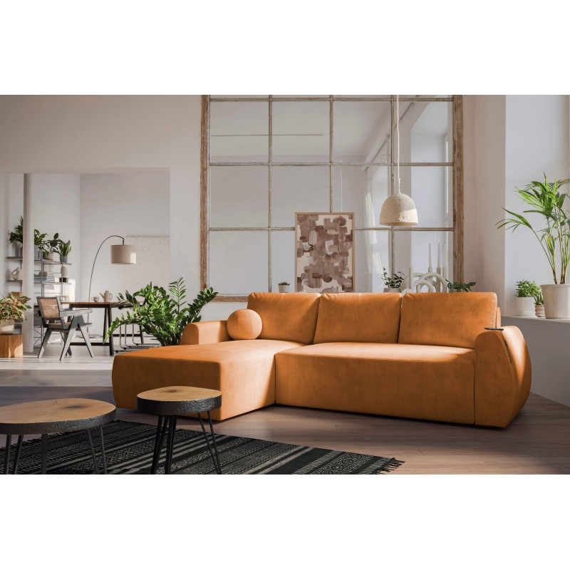 Nilo corner sofa with sleeping function and USB port in Velvet fabric, Wave 6 - Comfort and style in one