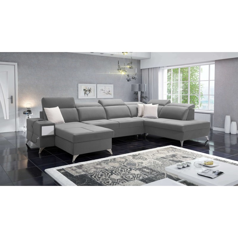 Luxus-Ecksofa in U-Form Porto VI mit Schlaffunktion - Samt | Hydrophob, Casablanca 2314