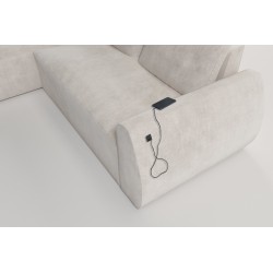 Esquinero Nilo con función de cama y puerto USB en tela de terciopelo, Wave 5 - Comodidad y estilo en uno.