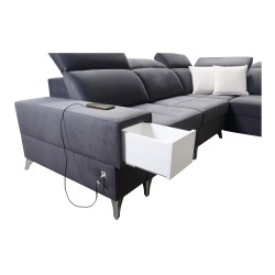 U-shaped Porto VIII corner sofa with sleeping function and USB port | Furniture in Velvet fabric | Hydrophobic, Casablanca 2315