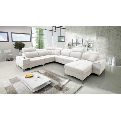 Porto VIII U-shaped corner sofa with a sleeping function and USB port | Furniture in Velvet fabric | Hydrophobic, Casablanca 230