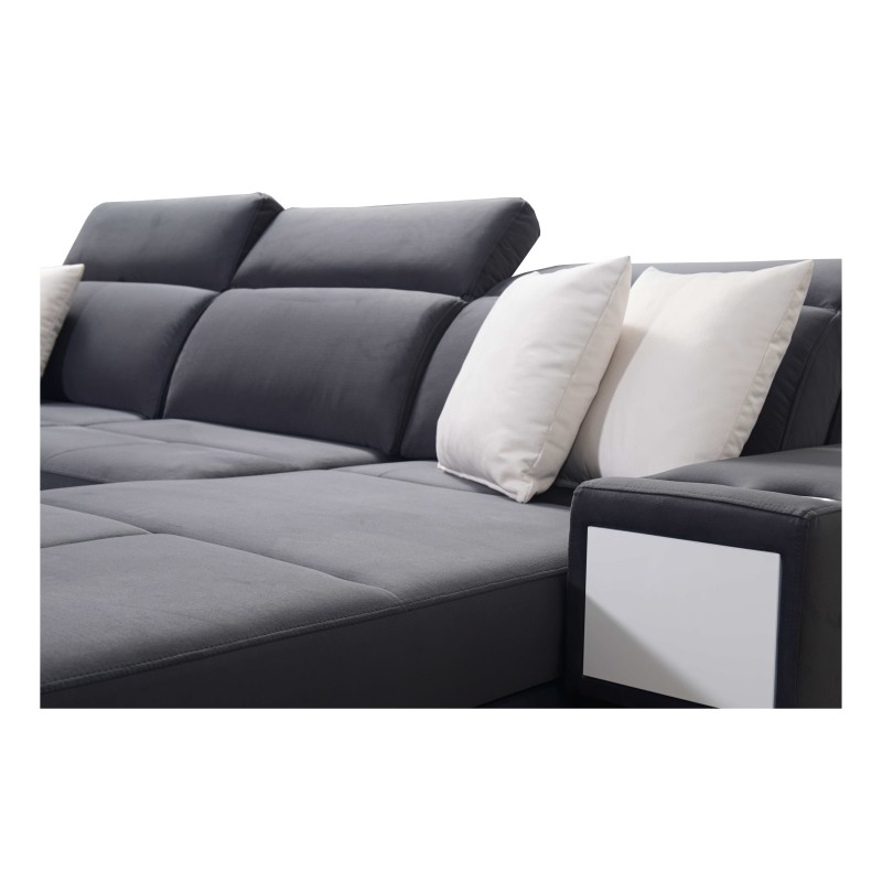 U-förmiges Ecksofa Porto VIII mit Schlaffunktion und USB-Anschluss | Möbel in Samtstoff | Hydrophob, Casablanca 2301