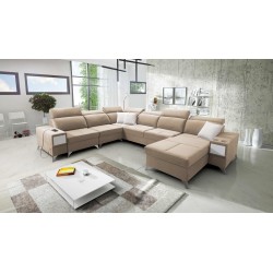 U-förmiges Ecksofa Porto VIII mit Schlaffunktion und USB-Anschluss | Möbel aus Samtstoff | Hydrophob, Casablanca 2304
