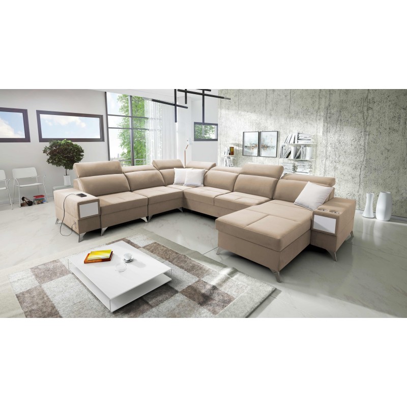 U-förmiges Ecksofa Porto VIII mit Schlaffunktion und USB-Anschluss | Möbel aus Samtstoff | Hydrophob, Casablanca 2304