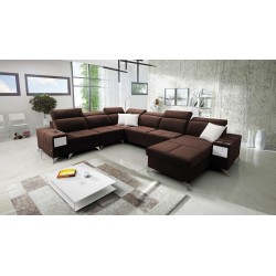 U-shaped Porto VIII sectional sofa with a sleeping function and USB port | Furniture in Velvet fabric | Hydrophobic, Casablanca