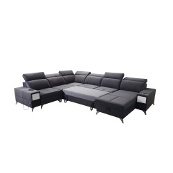 U-shaped Porto VIII sectional sofa with a sleeping function and USB port | Furniture in Velvet fabric | Hydrophobic, Casablanca