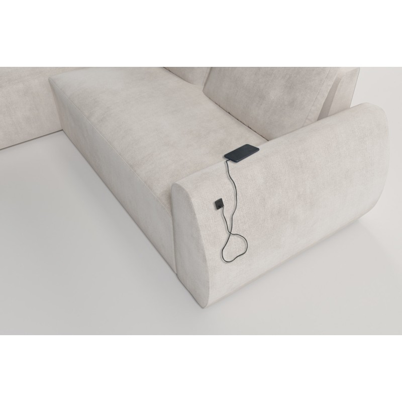 Sofá esquinero Nilo con función de cama y puerto USB en tela de terciopelo, Wave 4 - Comodidad y estilo en uno