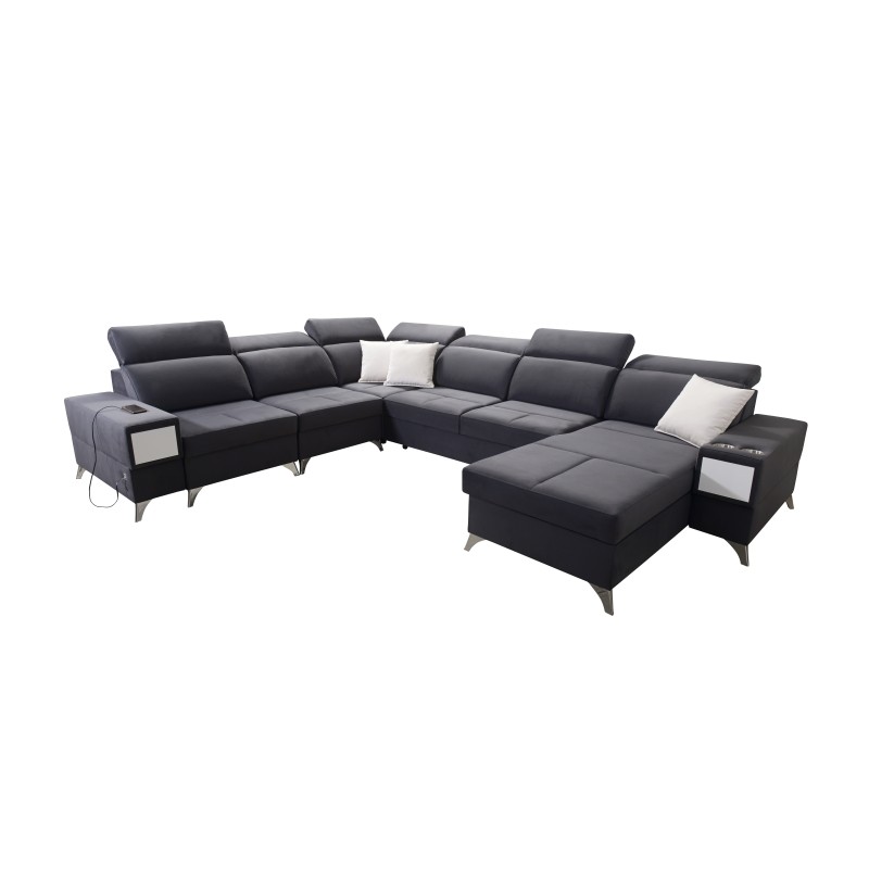 U-shaped Porto VIII sectional sofa with sleeping function and USB port | Furniture in Velvet fabric | Hydrophobic, Casablanca 23