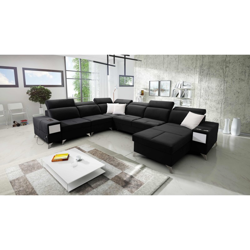 U-förmiges Ecksofa Porto VIII mit Schlaffunktion und USB-Anschluss | Möbel in Samtstoff | Hydrophob, Casablanca 2316